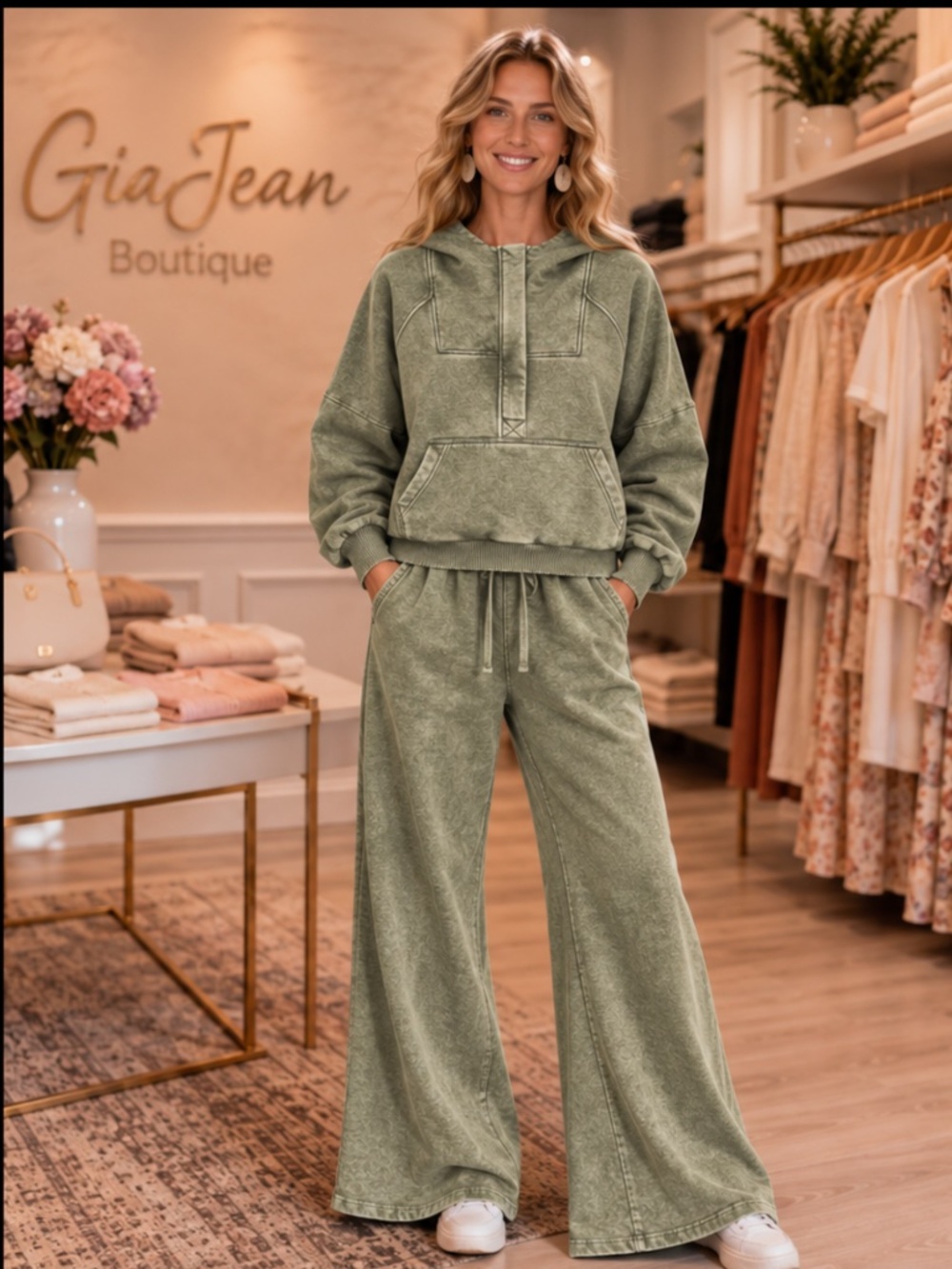 ❤️ ZENANA “ BABS “ ZENANA TWO PIECE ACID WASH SWEAT SUIT HOODIE SET 59 - Picture 2 of 3